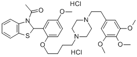 Benzothiazole, 2,3-dihydro-3-acetyl-2-(5-methoxy-2-(4-(4-(2-(3,4,5-tri methoxyphenyl)ethyl)-1-piperazinyl)butoxy)phenyl)-, dihydrochloride CAS#: 86135-92-4