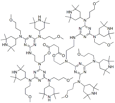 Butanedioic acid, bis[2-[[4,6-bis[(3-methoxypropyl)(2,2,6,6-tetramethyl-4-piperidinyl)amino]-1,3,5-triazin-2-yl][2-[[4,6-bis[(3-methoxypropyl)(2,2,6,6-tetramethyl-4-piperidinyl)amino]-1,3,5-triazin-2-yl]amino]ethyl]amino]ethyl] ester CAS#: 85567-19-7