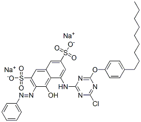disodium 5-[[4-chloro-6-(4-nonylphenoxy)-1,3,5-triazin-2-yl]amino]-4-hydroxy-3-(phenylazo)naphthalene-2,7-disulphonate CAS#: 84852-25-5