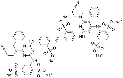 hexasodium 2,2'-[vinylenebis[(3-sulphonato-4,1-phenylene)imino[6-[(2-cyanoethyl)(phenylmethyl)amino]-1,3,5-triazine-4,2-diyl]imino]]bis(benzene-1,4-disulphonate) CAS#: 82799-31-3