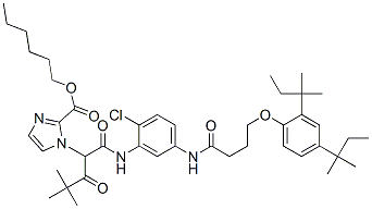 hexyl 1-[1-[[[5-[[4-[2,4-bis(tert-pentyl)phenoxy]-1-oxobutyl]amino]-2-chlorophenyl]amino]carbonyl]-3,3-dimethyl-2-oxobutyl]-1H-imidazolecarboxylate CAS#: 84184-25-8