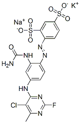 potassium sodium 4-[[2-[(aminocarbonyl)amino]-4-[(5-chloro-2-fluoro-6-methyl-4-pyrimidyl)amino]phenyl]azo]benzene-1,3-disulphonate CAS#: 83763-55-7