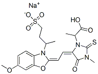 sodium alpha-methyl 5-[[6-methoxy-3-(4-sulphonato-2-butyl)benzoxazol-2(3H)-ylidene]ethylidene]-3-methyl-4-oxo-2-thioxoimidazolidin-1-ylacetate CAS#: 84434-25-3