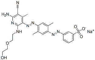 sodium m-[[4-[[6-amino-5-cyano-2-[[2-(2-hydroxyethoxy)ethyl]amino]-4-methyl-3-pyridyl]azo]-2,5-xylyl]azo]benzenesulphonate CAS#: 85030-30-4