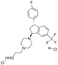 trans-4-[3-(4-fluorophenyl)-2,3-dihydro-6-(trifluoromethyl)-1H-inden-1-yl]piperazine-1-ethanol dihydrochloride CAS#: 85118-23-6