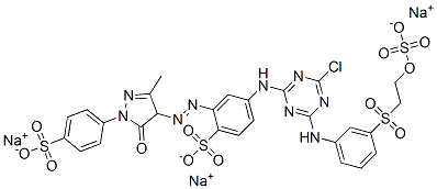 trisodium 4-[[4-chloro-6-[[3-[[2-(sulphonatooxy)ethyl]sulphonyl]phenyl]amino]-1,3,5-triazin-2-yl]amino]-2-[[4,5-dihydro-3-methyl-5-oxo-1-(4-sulphonatophenyl)-1H-pyrazol-4-yl]azo]benzenesulphonate CAS#: 84000-62-4
