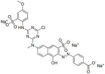 trisodium 4-[[6-[[4-chloro-6-[(4-methoxy-2-sulphonatophenyl)amino]-1,3,5-triazin-2-yl]methylamino]-1-hydroxy-3-sulphonato-2-naphthyl]azo]benzoate CAS#: 84045-66-9