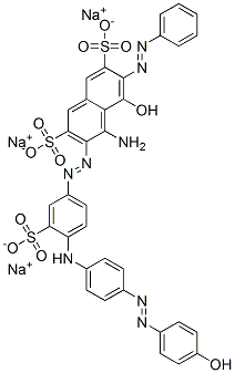 trisodium 4-amino-5-hydroxy-3-[[4-[[4-[(4-hydroxyphenyl)azo]phenyl]amino]-3-sulphonatophenyl]azo]-6-(phenylazo)naphthalene-2,7-disulphonate CAS#: 85631-90-9