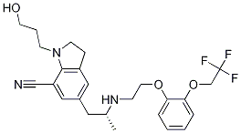 1H-Indole-7-carbonitrile, 2,3-dihydro-1-(3-hydroxypropyl)-5-[(2R)-2-[[2-[2-(2,2,2-trifluoroethoxy)phenoxy]ethyl]aMino]propyl]- CAS#: 885340-13-6