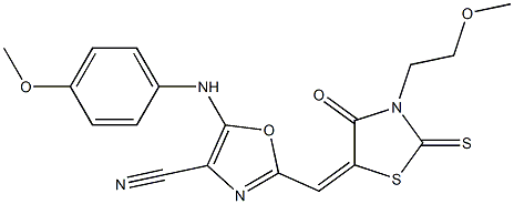 2-{(E)-[3-(2-methoxyethyl)-4-oxo-2-thioxo-1,3-thiazolidin-5-ylidene]methyl}-5-[(4-methoxyphenyl)amino]-1,3-oxazole-4-carbonitrile CAS#: 845808-08-4