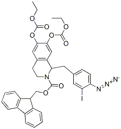 2(1H)-Isoquinolinecarboxylic  acid,  1-[(4-azido-3-iodophenyl)methyl]-6,7-bis[(ethoxycarbonyl)oxy]-3,4-dihydro-,  9H-fluoren-9-ylmethyl  ester CAS#: 880475-04-7