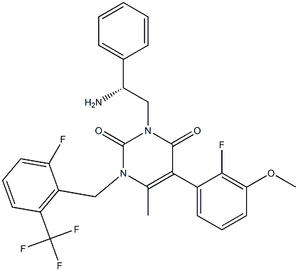 3-[(2R)-2-Amino-2-phenylethyl]-5-(2-fluoro-3-methoxyphenyl)-1-[[2-fluoro-6-(trifluoromethyl)phenyl]methyl]-6-methyl-2,4(1H,3H)-pyrimidinedione CAS#: 830346-50-4