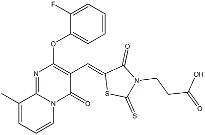 3-[(5Z)-5-{[2-(2-fluorophenoxy)-9-methyl-4-oxo-4H-pyrido[1,2-a]pyrimidin-3-yl]methylidene}-4-oxo-2-thioxo-1,3-thiazolidin-3-yl]propanoic acid CAS#: 847159-80-2