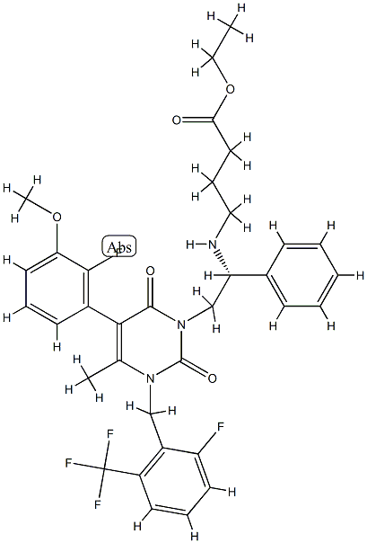 4-[[(1R)-2-[5-(2-fluoro-3-methoxyphenyl)-3-[[2-fluoro-6-(trifluoromethyl)phenyl]methyl]-3,6-dihydro-4-methyl-2,6-dioxo-1(2H)-pyrimidinyl]-1-phenylethyl]amino]-, ethyl ester CAS#: 832720-84-0