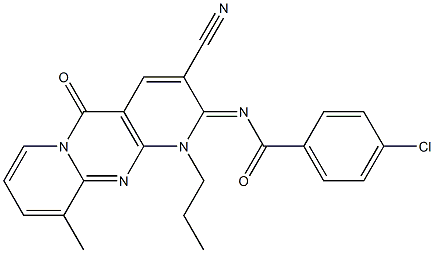 4-chloro-N-(3-cyano-10-methyl-5-oxo-1-propyl-1,5-dihydro-2H-dipyrido[1,2-a:2,3-d]pyrimidin-2-ylidene)benzamide CAS#: 845634-52-8