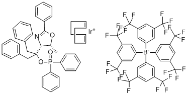 ((4R,5R)-(+)-O-[1-Benzyl-1-(5-methyl-2-phenyl-4,5-dihydrooxazol-4-yl)-2-phenylethyl](diphenylphosphinite)(1,5-COD)iridium(I)tetrakis(3,5-bis(trifluoromethyl)phenylborate,min.97% CAS#: 880262-16-8