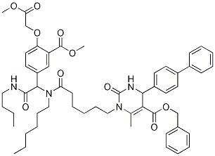 5-PyriMidinecarboxylic acid, 4-[1,1'-biphenyl]-4-yl-1-[6-[[2-(butylaMino)-1-[3-(Methoxycarbonyl)-4-(2-Methoxy-2-oxoethoxy)phenyl]-2-oxoethyl]hexylaMino]-6-oxohexyl]-1,2,3,4-tetrahydro-6-Methyl-2-oxo-, phenylMethyl ester CAS#: 831217-40-4