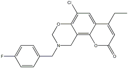 6-chloro-4-ethyl-9-(4-fluorobenzyl)-9,10-dihydro-2H,8H-chromeno[8,7-e][1,3]oxazin-2-one CAS#: 853892-91-8