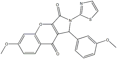 6-methoxy-1-(3-methoxyphenyl)-2-(1,3-thiazol-2-yl)-1,2-dihydrochromeno[2,3-c]pyrrole-3,9-dione CAS#: 886171-17-1