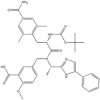Benzoic acid, 5-[[[(2S)-3-[4-(aminocarbonyl)-2,6-dimethylphenyl]-2-[[(1,1-dimethylethoxy)carbonyl]amino]-1-oxopropyl][(1S)-1-(5-phenyl-1H-imidazol-2-yl)ethyl]amino]methyl]-2-methoxy- CAS#: 864825-69-4