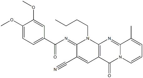 N-(1-butyl-3-cyano-10-methyl-5-oxo-1,5-dihydro-2H-dipyrido[1,2-a:2,3-d]pyrimidin-2-ylidene)-3,4-dimethoxybenzamide CAS#: 847917-30-0