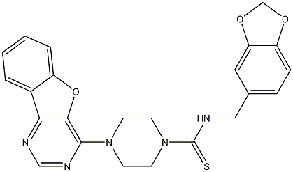 N-(1,3-Benzodioxol-5-ylmethyl)-4-benzofuro[3,2-d]pyrimidin-4-yl-1-piperazinecarbothioamide CAS#: 850879-09-3