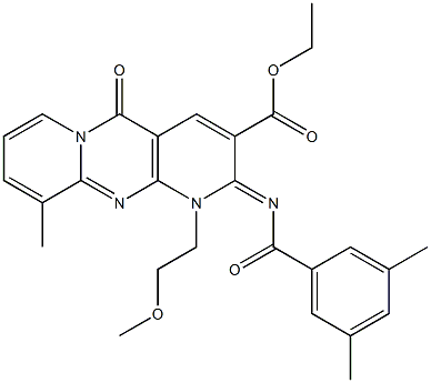 ethyl 2-[(3,5-dimethylbenzoyl)imino]-1-(2-methoxyethyl)-10-methyl-5-oxo-1,5-dihydro-2H-dipyrido[1,2-a:2,3-d]pyrimidine-3-carboxylate CAS#: 844460-66-8