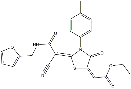 ethyl (2E)-[(2E)-2-{1-cyano-2-[(furan-2-ylmethyl)amino]-2-oxoethylidene}-3-(4-methylphenyl)-4-oxo-1,3-thiazolidin-5-ylidene]ethanoate CAS#: 853889-61-9