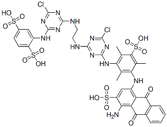 1,4-Benzenedisulfonic acid, 2-[[4-[[2-[[4-[[3-[(4-amino-9,10-dihydro-9,10-dioxo-3-sulfo-1-anthracenyl)amino]-2,4,6-trimethyl-5-sulfophenyl]amino]-6-chloro-1,3,5-triazin-2-yl]amino]ethyl]amino]-6-chloro-1,3,5-triazin-2-yl]amino]- CAS#: 94021-16-6