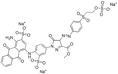 1H-Pyrazole-3-carboxylic acid, 1-[4-[(4-amino-9,10-dihydro-9,10-dioxo-3-sulfo-1-anthracenyl)amino]-3-sulfophenyl]-4,5-dihydro-5-oxo-4-[[4-[[2-(sulfooxy)ethyl]sulfonyl]phenyl]azo]-, 3-methyl ester, sodium salt CAS#: 94157-78-5