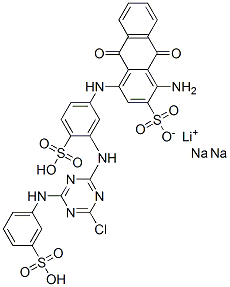 2-Anthracenesulfonic acid, 1-amino-4-[[3- [[4-chloro-6-[(3-sulfophenyl)amino] -1,3,5-triazin-2-yl]amino]-4-sulfophenyl]amino]-9,10-dihydro-9,10-dioxo-, monolithiumdisodium salt CAS#: 94411-87-7