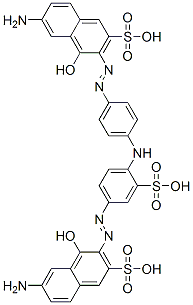 2-Naphthalenesulfonic acid, 6-amino-3-[[4-[[4-[(7-amino-1-hydroxy-3-sulfo-2-naphthalenyl)azo]phenyl]amino]-3-sulfophenyl]azo]-4-hydroxy-, diazotized, coupled with 2,4-diaminobenzenesulfonic acid and m-phenylenediamine, sodium salts CAS#: 90459-18-0