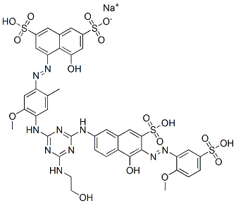2,7-Naphthalenedisulfonic acid, 4-hydroxy-5-[[4-[[4-[(2-hydroxyethyl)amino]-6-[[5-hydroxy-6-[(2-methoxy-5-sulfophenyl)azo]-7-sulfo-2-naphthalenyl]amino]-1,3,5-triazin-2-yl]amino]-5-methoxy-2-methylphenyl]azo]-, monosodium salt CAS#: 94944-83-9