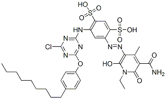 4-[[5-(aminocarbonyl)-1-ethyl-1,6-dihydro-2-hydroxy-4-methyl-6-oxo-3-pyridyl]azo]-6-[[4-chloro-6-(4-nonylphenoxy)-1,3,5-triazin-2-yl]amino]benzene-1,3-disulphonic acid CAS#: 93858-29-8