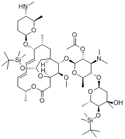 9(2R,5S,6R)]-18-Deoxo-3-deoxy-4B-O-[(1,1-dimethylethyl)dimethylsilyl]-18-[[(1,1-dimethylethyl)dimethylsilyl]oxy]-3,18-epoxy-9-O-[tetrahydro-6-methyl-5-(methylamino)-2H-pyran-2-yl]-leucomycin V 2B-Acetate CAS#: 96405-33-3