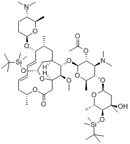 [9(2R,5S,6R)]-18-Deoxo-3-deoxy-9-O-[5-(dimethylamino)tetrahydro-6-methyl-2H-pyran-2-yl]-4B-O-[(1,1-dimethylethyl)dimethylsilyl]-18-[[(1,1-dimethylethyl)dimethylsilyl]oxy]-3,18-epoxy-leucomycin V 2B-Acetate CAS#: 96405-32-2