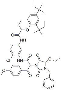 .alpha.-(4-Methoxybenzoyl)-.alpha.-(1-benzyl-5-ethoxy-3-hydantoinyl)-5'-[.alpha.-(2,4-di-tert-amylphenoxy)butylamido]-2'-chloroacetanilide CAS#: 93031-07-3