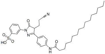 m-[4-(2-cyanoethyl)-4,5-dihydro-5-oxo-3-[4-[(1-oxohexadecyl)amino]phenyl]-1H-pyrazol-1-yl]benzenesulphonic acid CAS#: 94944-74-8