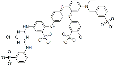 trihydrogen 3-[[4-[[4-chloro-6-[(3-phosphonatophenyl)amino]-1,3,5-triazin-2-yl]amino]-2-sulphonatophenyl]amino]-7-[ethyl[(3-sulphonatophenyl)methyl]amino]-5-(4-methoxy-3-sulphonatophenyl)phenazinium CAS#: 93923-62-7