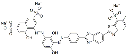 trisodium 4-[[2,4-dihydroxy-3-[[4-(6-methyl-7-sulphonato[2,6'-bibenzothiazol]-2'-yl)phenyl]azo]phenyl]azo]-5-hydroxynaphthalene-2,7-disulphonate CAS#: 93940-05-7