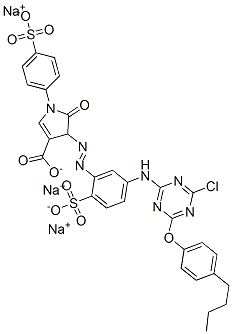 trisodium 4-[[5-[[4-(4-butylphenoxy)-6-chloro-1,3,5-triazin-2-yl]amino]-2-sulphonatophenyl]azo]-4,5-dihydro-5-oxo-1-(4-sulphonatophenyl)-1H-pyrrole-3-carboxylate CAS#: 97574-43-1