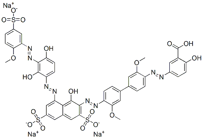 trisodium hydrogen 5-[[4'-[[8-[[2,4-dihydroxy-3-[(2-methoxy-5-sulphonatophenyl)azo]phenyl]azo]-1-hydroxy-3,6-disulphonato-2-naphthyl]azo]-3,3'-dimethoxy[1,1'-biphenyl]-4-yl]azo]salicylate CAS#: 93964-62-6