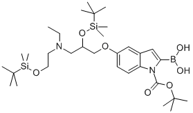 1H-Indole-1-carboxylic acid, 2-borono-5-[2-[[(1,1-dimethylethyl)dimethylsilyl]oxy]-3-[[2-[[(1,1-dimethylethyl)dimethylsilyl]oxy]ethyl]ethylamino]propoxy]-, 1-(1,1-dimethylethyl) ester CAS#: 913388-77-9