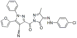 1H-Pyrazole-4-carbonitrile,  3-[[4-[2-(4-chlorophenyl)hydrazinylidene]-4,5-dihydro-3-methyl-5-oxo-1H-pyrazol-1-yl]carbonyl]-5-(2-furanyl)-1-phenyl- CAS#: 933065-59-9