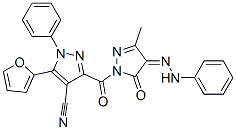 1H-Pyrazole-4-carbonitrile,  3-[[4,5-dihydro-3-methyl-5-oxo-4-(2-phenylhydrazinylidene)-1H-pyrazol-1-yl]carbonyl]-5-(2-furanyl)-1-phenyl- CAS#: 933065-58-8