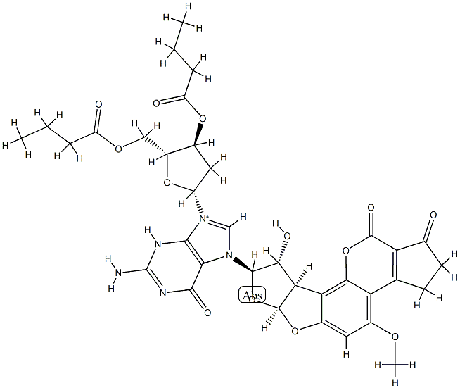 2'-Deoxy-7-[(6aS,8R,9R,9aR)-1,2,3,6a,8,9,9a,11-octahydro-9-hydroxy-4-Methoxy-1,11-dioxocyclopenta[c]furo[3',2':4,5]furo[2,3-h][1]benzopyran-8-yl]guanosine 3',5'-Dibutanoate CAS#: 918446-34-1
