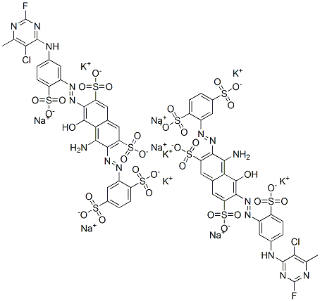 2,7-Naphthalenedisulfonic acid, 4-amino-6-[[5-[(5-chloro- 2-fluoro-6-methyl-4-pyrimidinyl)amino]-2-sulfophenyl ]azo]-3-[(2,5-disulfophenyl)azo]-5-hydroxy-, potassium sodium salt CAS#: 99129-26-7