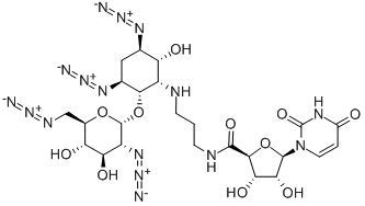 (2S,3S,4R,5R)-N-(3-((1S,2S,3S,5R,6R)-3,5-DIAZIDO-2-((2S,3R,4R,5S,6R)-3-AZIDO-6-(AZIDOMETHYL)-4,5-DIHYDROXYTETRAHYDRO-2H-PYRAN-2-YLOXY)-6-HYDROXYCYCLOHEXYLAMINO)PROPYL)-5-(2,4-DIOXO-3,4-DIHYDROPYRIMIDIN-1(2H)-YL)-3,4-DIHYDROXYTETRAHYDROFURAN-2-CARBOXAMIDE CAS#: 948916-17-4