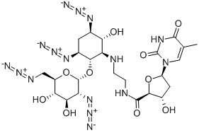 (2S,3S,5R)-N-(2-((1S,2S,3S,5R,6R)-3,5-DIAZIDO-2-((2S,3R,4R,5S,6R)-3-AZIDO-6-(AZIDOMETHYL)-4,5-DIHYDROXYTETRAHYDRO-2H-PYRAN-2-YLOXY)-6-HYDROXYCYCLOHEXYLAMINO)ETHYL)-3-HYDROXY-5-(5-METHYL-2,4-DIOXO-3,4-DIHYDROPYRIMIDIN-1(2H)-YL)TETRAHYDROFURAN-2-CARBOXAMIDE CAS#: 948916-26-5