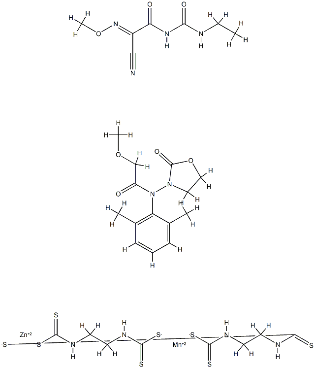 (2Z)-2-cyano-N-(ethylcarbamoyl)-2-methoxyimino-acetamide: N-(2,6-dimet hylphenyl)-2-methoxy-N-(2-oxooxazolidin-3-yl)acetamide: manganese(+2) cation: [2-(sulfidocarbothioylamino)ethylamino]methanedithioate: zinc( +2) cation CAS#: 99629-34-2